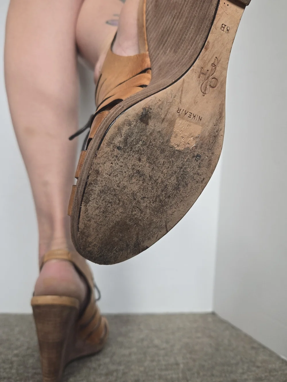 Cole Haan Tan Leather Lace-Up Strappy Wedge Sandals